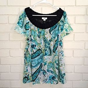CATO Woman Floral/Paisley Sheer Overlay Sheer Sleeve Blouse. Size 22/24 NWT